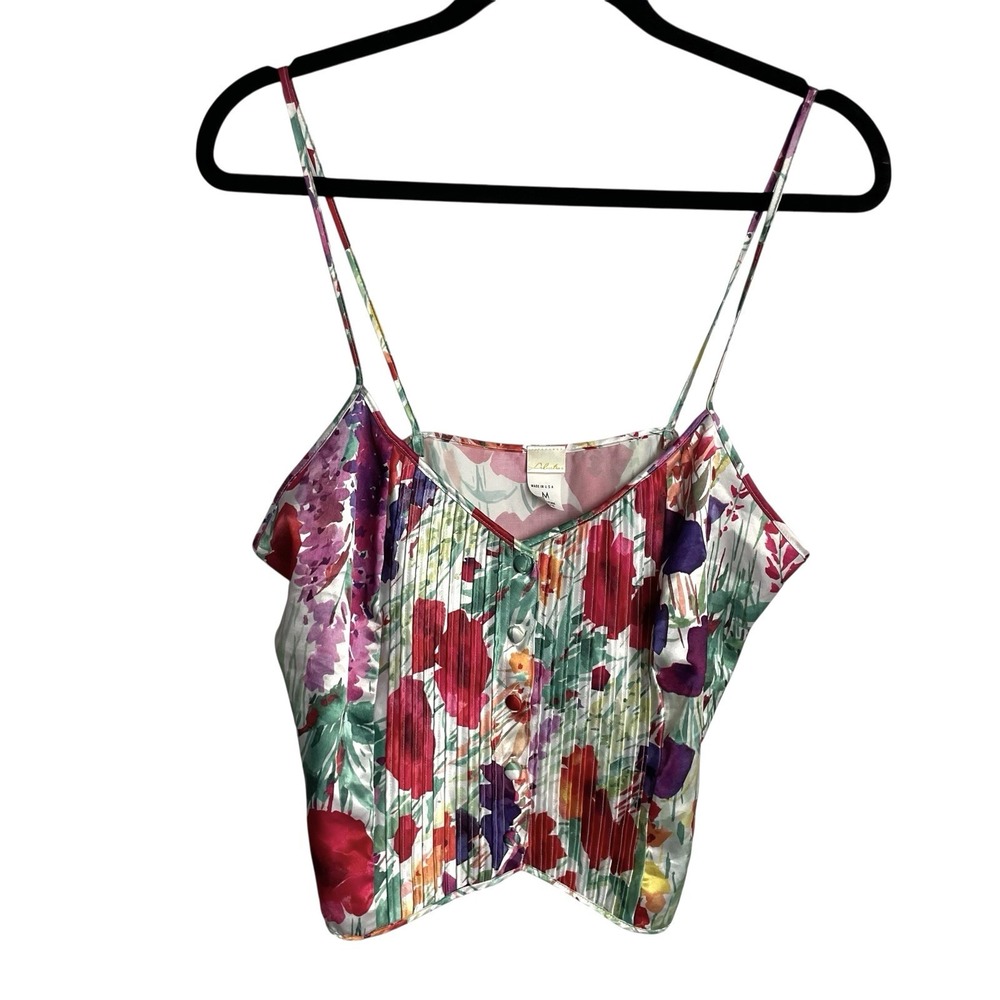 Vtg Delicates Coquette Cami Top Womens M Floral Button‎ Up Crop Cottagecore Y2K